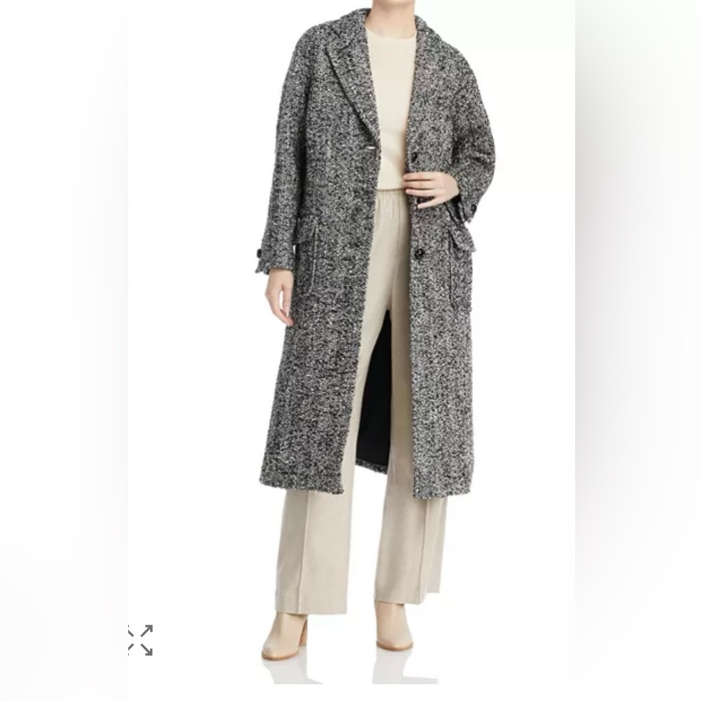 Tory Burch Oversized Tweed Long Coat Black Grey White Size 12